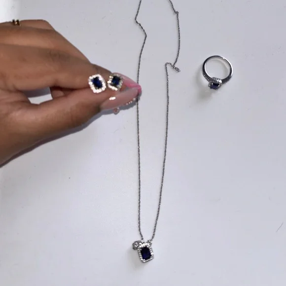 Zales Silver Necklace Set with Blue Stones - Picture 3 of 3